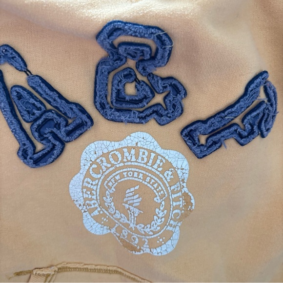 Abercrombie & Fitch Heavy Thermal Hoodie Yellow Distress Destroyed Size Med Y2K - Picture 4 of 6